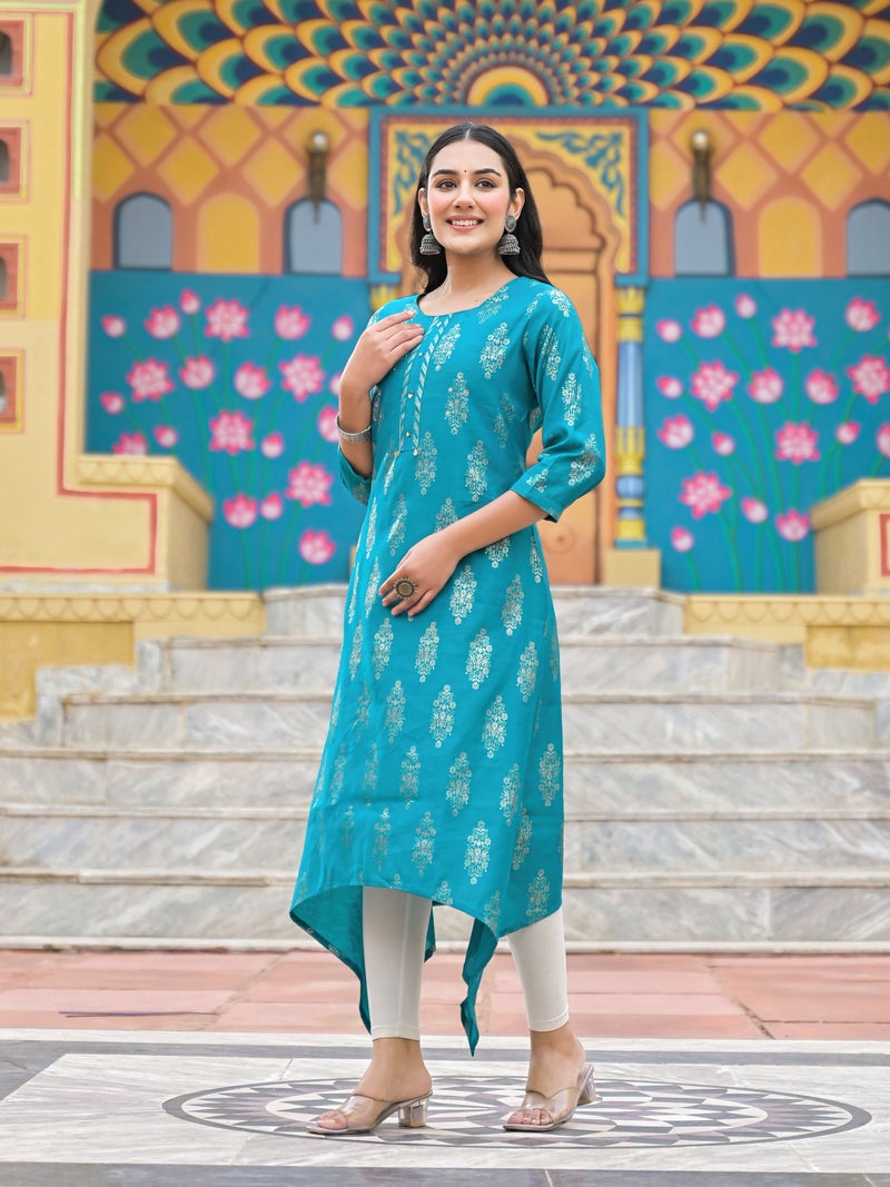 Shifory Sky Blue A-Line Silk Kurti for Women - Image 4